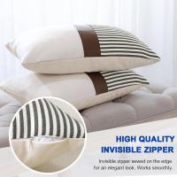 Pack de 2 Fundas de Cojín con Relleno - Almohadas Decorativas de Algodón y Lino con Rayas y Cuero Imitación - Ideal para Sofá, Salón o Dormitorio - 30x50cm - Marca REINO MANSIDI - details 0