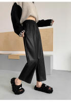 Pantalones De Cuero PU Para Mujer Alta Cintura Otoño Invierno Negro Rectos De Pierna Con Bolsillos De Longitud Del Tobillo - details 2