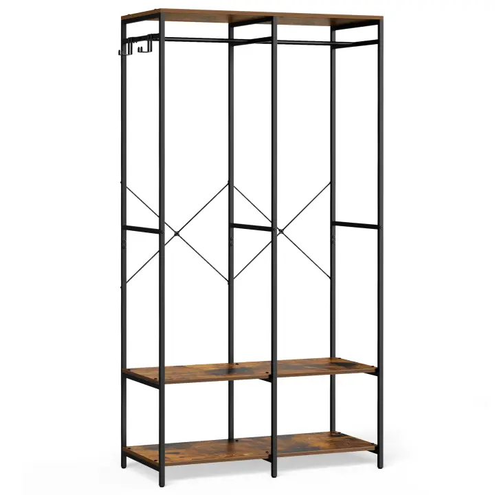 SONGMICS Armario de Ropa Portátil, Armario Plegable, Perchero, Organizador Armario, con Barras de Colgar, Estantes de Almacenamiento, Ganchos Extraíbles, 40 x 94,5 x 180 cm/40 x 141 x 180 cm, Marrón Rústico - 1