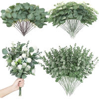 5/10/20Pcs Hojas De Eucalipto Artificiales Ramas Silver Dollar Flores Falsas Para Decoración De Bodas Y Eventos - details 0