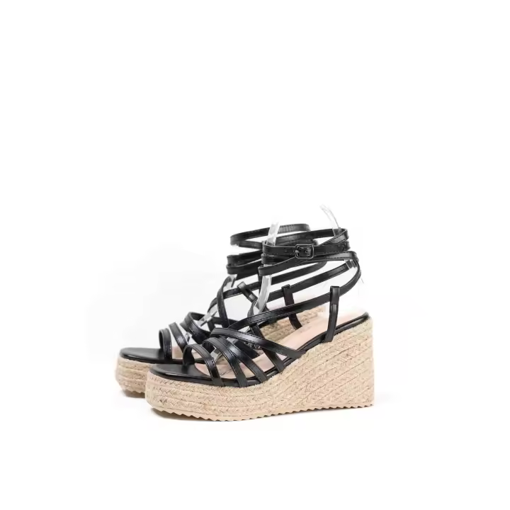 Sandalias cuñas altas con plataforma de espartos para mujer con tiras cruzadas Mynzi - 1