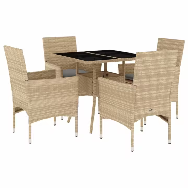 vidaXL Set comedor jardín 5 pzas cojines ratán sintético vidrio beige - 1