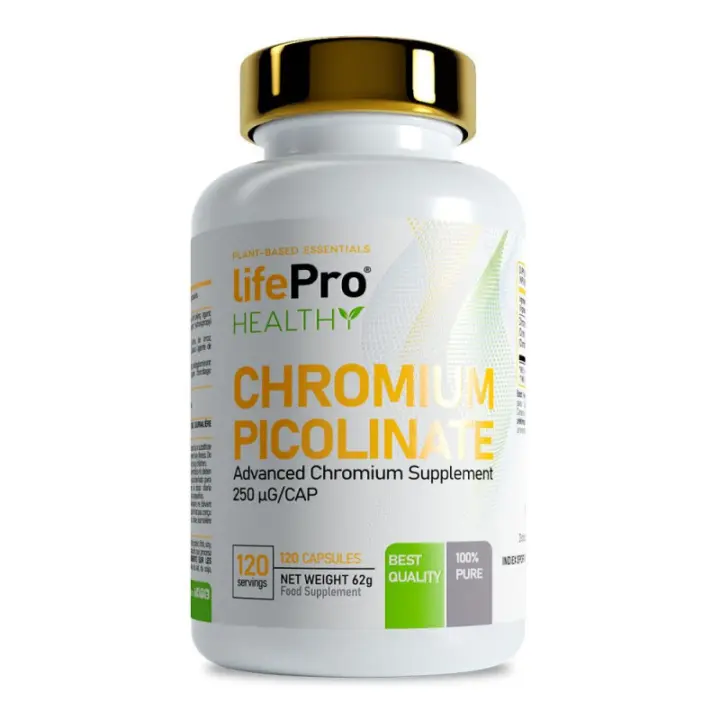 LIFE PRO NUTRITION ESSENTIALS PICOLINATO DE CROMO 120 CAPS - Contribuye al Crecimiento Muscular - Reduce Grasas Acumuladas - 1
