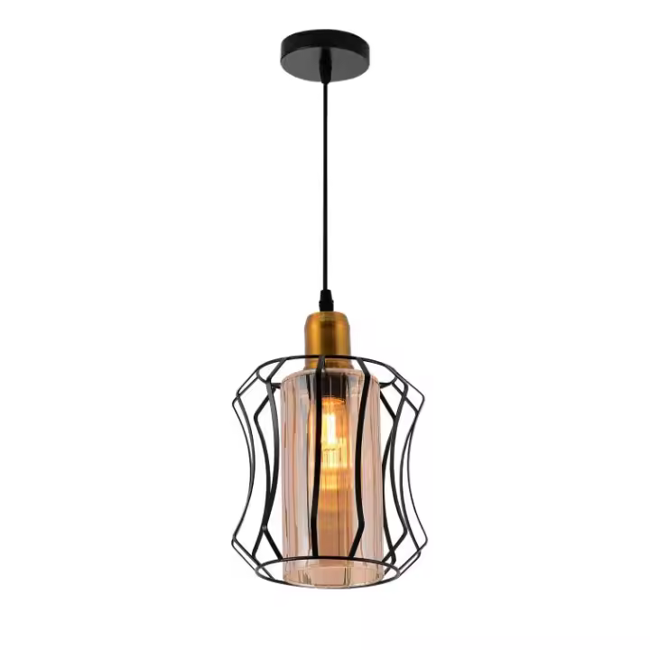 Lámpara colgante de techo de metal color negro y tulipa de cristal. E27 40W. Ref. 2059-1 - 1