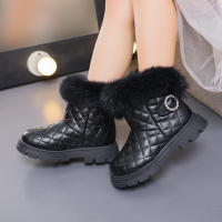 Botas De Invierno Para Niñas De Moda Con Pelo De Pluma Grueso Y Cálido Color Sólido Botas Cortas Para Niñas Estilo Británico Con Cierre SLIP-ON Talla Verdadera - details 18
