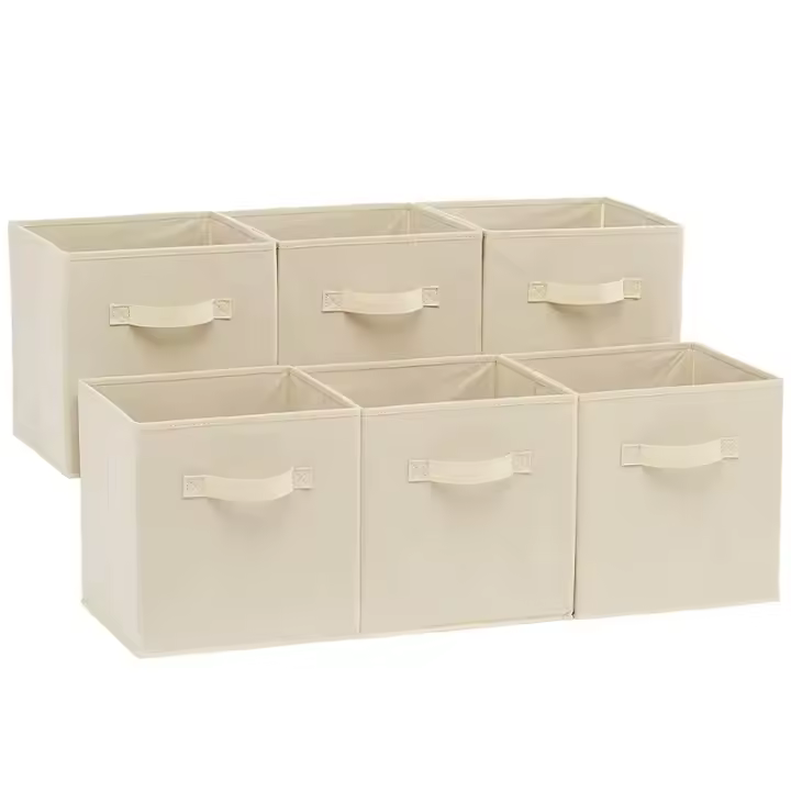 Contenedores de almacenamiento de Tela con Asas, 10,5 "x 10,5" x 11 ", beige, paquete de 6 - 1