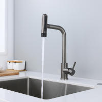 Grifo De Cocina Retráctil En Gris Y Negro Con 6 Modos Y Cabezal De Rociador Acero Inoxidable Mate Manillar Sencillo Montaje En Plato - details 2