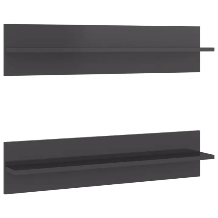 vidaXL Estante de pared 2 uds contrachapado 80x11,5x18 cm Gris, gris brillante, Mueble Almacenaje Estantería para Oficina, Estudio, Dormitorio Estantería/Librería/ mueble de Almacenamiento - 1