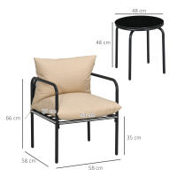 3 Piezas Juego de Muebles de Jardín, Juego de Bistro with 2 Sillas y Mesa de Café, Muebles de Balcón with Juego de Asiento, Muebles de Jardín de Acero Beige - details 6