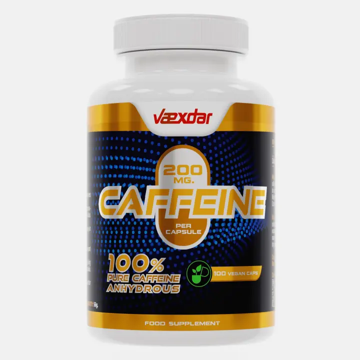 Vaexdar - Cafeína - 200mg - Cafeína 100% Anhidra Pura - Efecto Rápido - Caffeine - Alta Concentración - 100 Cápsulas Vegetales - 1