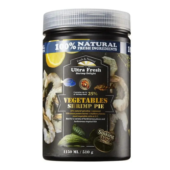 Ultra Fresh Vegetables Shrimp Pie 330ml Azoo - Alimento para Peces Herbívoros - Tabletas Vegetales para Plecos y Peces de Fondo - 1