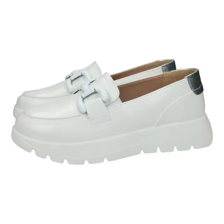 Zapatos Mocasín marca MYSOFT para mujer en color blanco. Mocasines blancos para mujer, con cuña, cómodos y ligeros, plantilla extraible, ideal para quienes necesitan plantillas especiales - 1