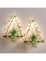 Estante Flotante De Madera Con Decoración De Hoja LED Para Decoración Del Habitáculo Estilo Bohemio Estante De Pared Para Sala De Estar - details 0