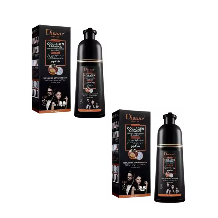 Pack de 2 Champú Color de Acción Rápida, con Colágeno y Aceite de Argán , Disaar. Color Negro. Champú Tinte, sin manchar la piel. - 1