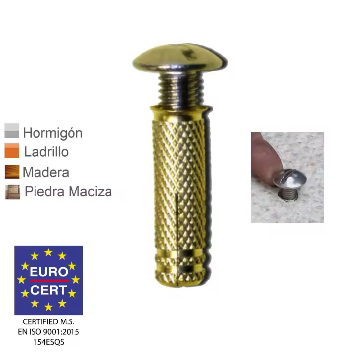 Bricoloco.com Tacos de Piscina de Latón, Tornillo INOX A2, Sistema de Anclaje para Lona Piscina Escamoteable, Tornillos Lonas de Piscinas - 1