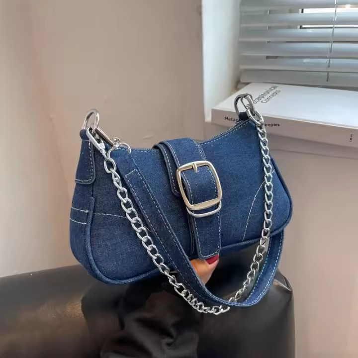 Bolso De Hombro Para Mujer En Lona Y Jeans Diseño Pequeño Bolso Cruzado Nueva Moda Bolsos De Mano Con Asa De Malla - 1