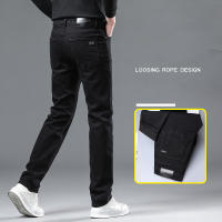 Pantalones Vaqueros Negros Puros Para Hombre Corte Recto Cómodos Elásticos Clásicos Negros Jeans De Negocios Trousers De Denim - details 7