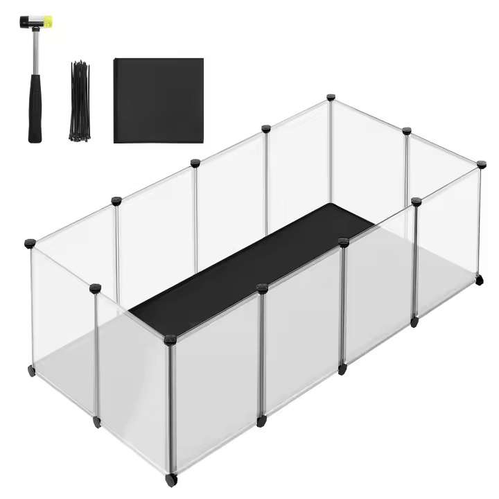 SONGMICS Parque para Mascotas con Suelo y Alfombra Impermeables y Extraíbles, Valla para Animales Pequeños, para Hámsteres, Conejos, Erizos, Cobayas, 125 x 63 x 42 cm/143 x 73 x 46 cm/145 x 73 x 57 cm, Blanco - 1