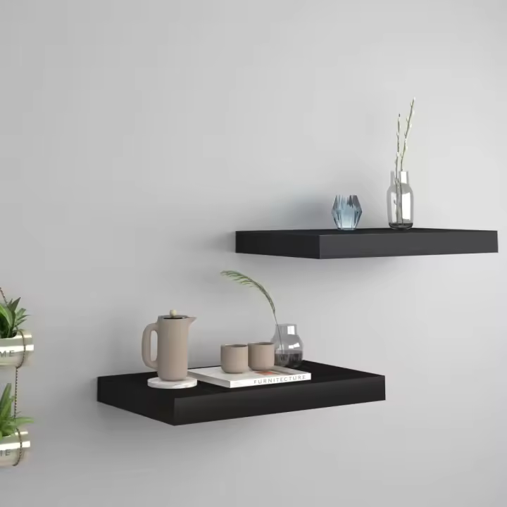 Estantes flotantes de pared 2 uds MDF negro 40x23x3,8 cm - 1