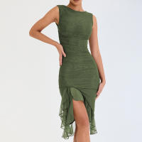 Vestido De Mujer De Moda Europea Y Americana Invierno 2024 Malla Irregular De Espalda Nuda Con Vuelta De Codo Estilo Alto Calle - details 1