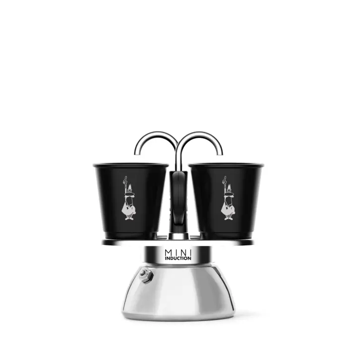 Cafetera Bialetti Clásica y de Inducción Italiana + REGALO (café molido 100gr) - Mini Express Italiana 2 Tazas - 95 Ml - Aluminio y Acero de Alta Calidad - Negro para Uso en Cocina (incluye Tacitas) - 1
