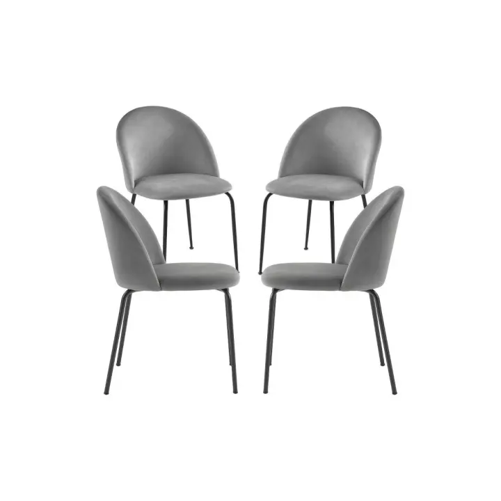 Pack 4 Sillas Black Dalnia Terciopelo - Gris claro - 1