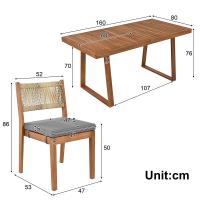 Juego de Mesa de Comedor de Exterior de 5 Piezas para 4, Respaldo de Silla de Ratán PE, Tabla de Mesa y Sillas de Madera de Acacia, Patio de Jardín - details 7