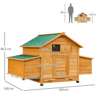 PawHut Gallinero Grande de Madera de Abeto con Bandeja Extraíble Resistente a la Intemperie con 2 Nidos con Techo Abatible 150x100x96.5cm - details 2