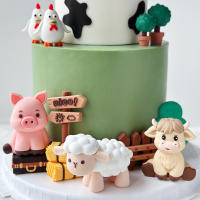 Decoraciones De Cumpleaños Para Pastel Con Topper De Animales Del Hogar De Piedra Madera Yaks Ponis Ovejas Cerditos Pollos Para Niños Y Niñas - details 2