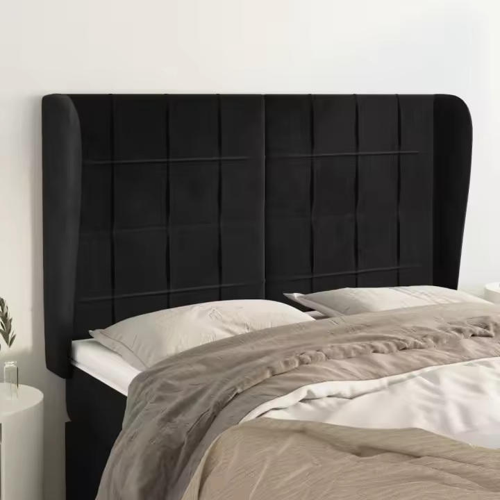 vidaXL Cabecero con orejas de terciopelo negro 147x23x118/128 cm - 1