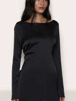 Vestido De Fiesta Corto Para Mujer Fantoye En Satén Con Encaje Espalda Descubierta Cuello En O Manga Larga Ajustado Para Club Nocturno - details 2
