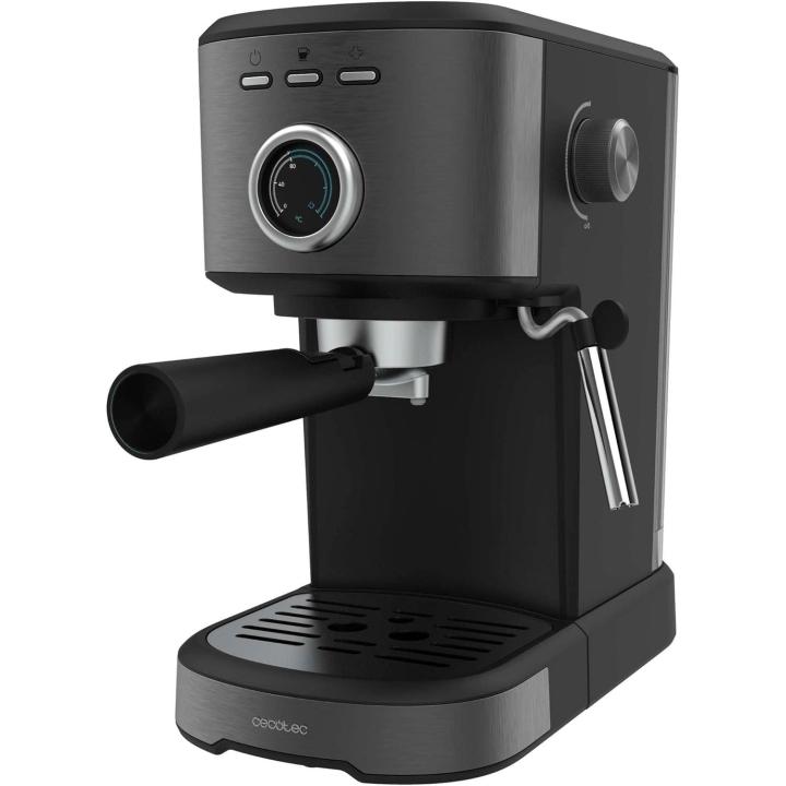 Cecotec Cafetera Espresso Power Espresso 20 Pecan Steel, 1100 W, Todo tipo de cafés, Vaporizador orientable, Brazo portafiltros, Depósito agua extraíble 1,25 L de capacidad, Bandeja calienta tazas