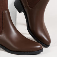Botas De Tobillo Occidentales Para Mujer 2024 Cuero PU Estilo Retro Bajo Tacón Punta Puntiaguda Moda Botas Cortas D210 - details 11