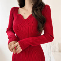 Vestido Midi Bodycon De Lana Para Mujer Seoulish Otoño Invierno Con Cuello Cuadrado Y Manga Larga Estilo Elegante Oficina - details 7
