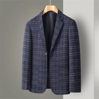 Traje Casual Para Hombre De Textura a Cuadros Azul Oscuro Ligero Para Primavera Y Verano Moda Nueva Y Trendy - details 1