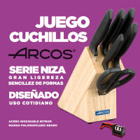 Arcos Tacoma Cuchillos Juego Cuchillos Cocina y Afilador  Cuchillos Cocina Profesional  7 pzas  Cuchillos Acero Inoxidable Taco Madera  Serie Niza  Uso Cotidiano  Apto lavavajillas - details 0