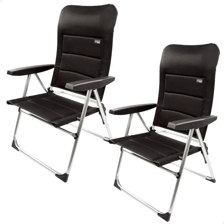 Aktive - Pack 2 sillas plegables acolchado deluxe, multiposición, color negro, para terraza, balcón, patio o jardín, medidas 49x59x105 cm, de aluminio y 100% poliéster premium, con topes antivuelco, peso máx. 110 kg, mobiliario jardín, muebles exterior - 1