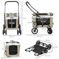 PawHut Carrito para Perros Cochecito para Perros Plegable con Vagón Desmontable 4 Puertas con Cremallera 2 Correas de Seguridad 2 Correa de Transporte y Cojín - details 2