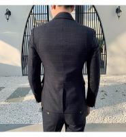 Traje De Tres Piezas Para Hombre Ajustado Con Chaleco Y Pantalones De Alta Calidad Tela De Arte Doble Hebilla Para Boda - details 7