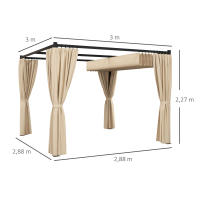 Outsunny Pérgola de Jardín 3x3 m Cenador para Exterior con Techo y Paredes Laterales Retráctil Marco Metálico Impermeable para Terraza Patio Beige - details 2
