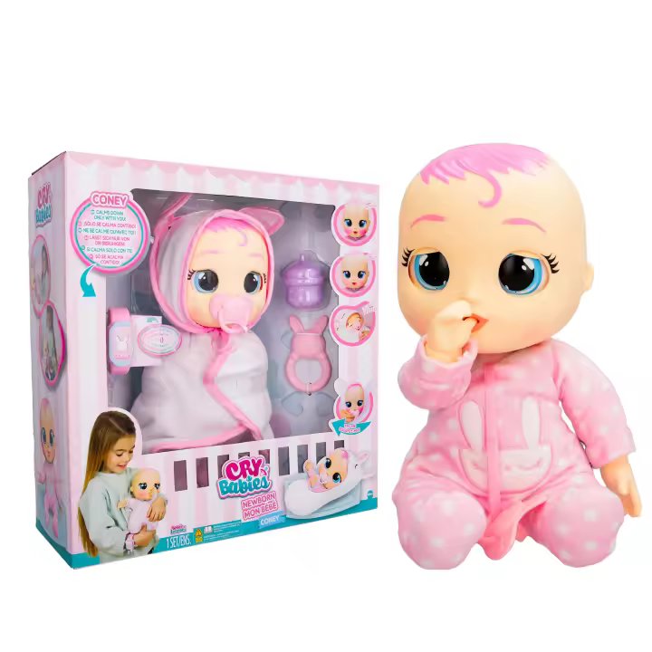 BEBÉS LLORONES Newborn Coney - Interactivo de Lujo Muñeca Newborn con Pulsera Inteligente, lágrimas de Verdad y Accesorios de bebé-Regalo optimo para NIÑOS y NIÑAS a Partir de 18 Meses - 1