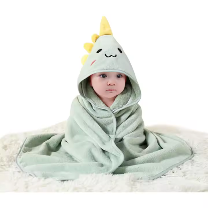 2 Toallas de baño para Bebe con capucha de 80x80 cm, ultrasuaves, para niños y niños, con diseño de Animales (Green) - 1