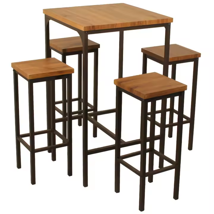 Juego de Mesa de Barra Cuadrada Alta 110 cm y 4 Taburetes Marrón Nogal Mod. ROMA adecuado para interior o exterior bajo la carpa gazebo Terraza - 1