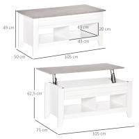 HOMCOM Mesa de Centro Elevable Mesa de Café con Encimera Elevable 2 Compartimentos Abiertos y Espacio Oculto de Almacenaje 105x50x49 cm Blanco y Efecto Mármol - details 2