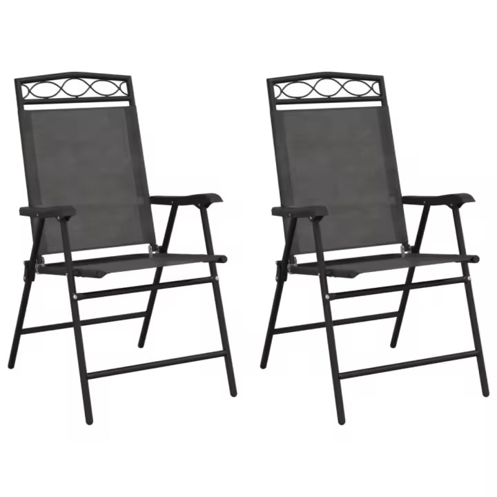 vidaXL Sillas de jardín plegables 2 uds acero y textileno gris melange - 1