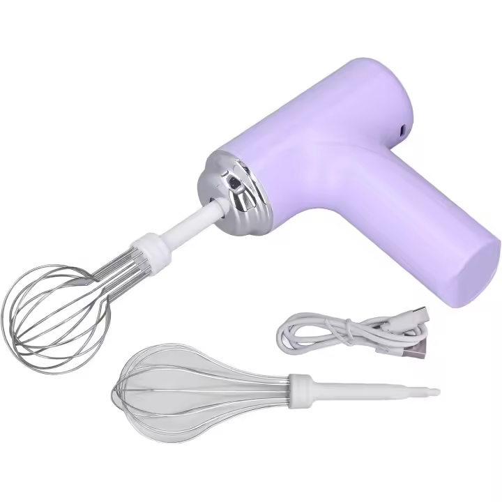 Batidora de mano eléctrica, batidora de huevos de mano recargable por USB de 3 velocidades, batidora de huevos eléctrica pequeña y liviana con 2 batidores para mezclar crema de batido, pasteles y horneado - 1