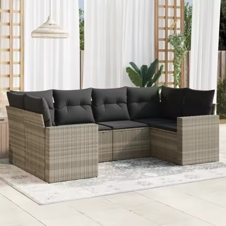 vidaXL Set de sofás de jardín 6 pzas y cojines ratán sintético gris - 1