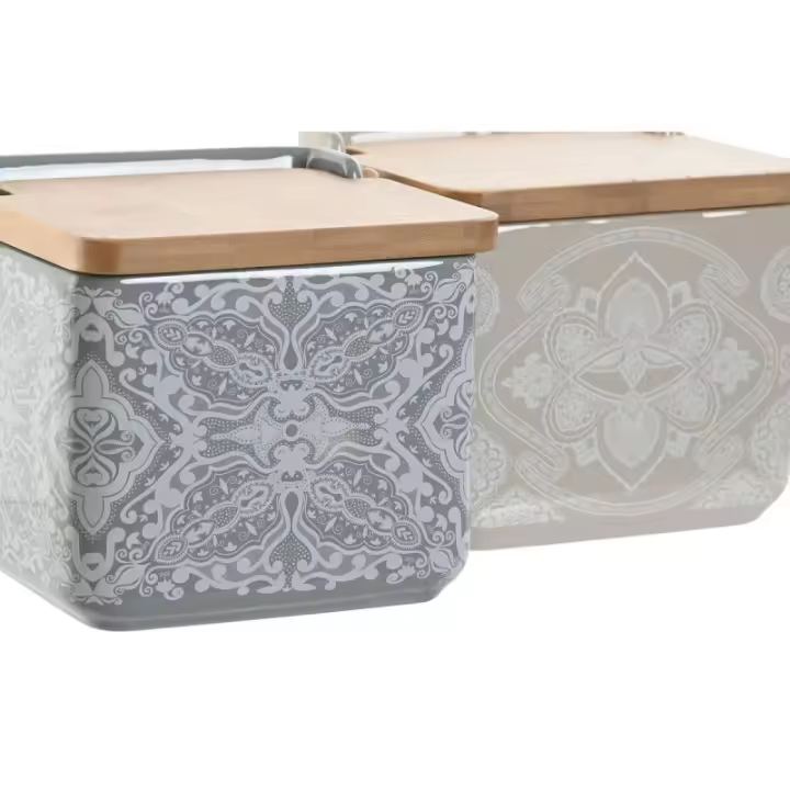 Home ESPRIT - Salero con Tapa Home ESPRIT Azul Beige Rosa Lila Bambú 750 ml 14 x 12,5 x 12 cm (2 Unidades) - 1