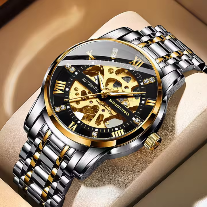 Reloj Mécanico Automático BINBOND 30M Impermeable Cuarzo Hueco Esqueleto Torbillón Acero Inoxidable Regalo Para Negocios - 1