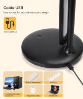 Aigostar lámpara escritorio LED, flexo de escritorio plegable, 3 modos, 5 niveles de brillo, puerto tipo C, con 100cm cable, función de memoria, flexible ajustable, control táctil, blanco - details 7